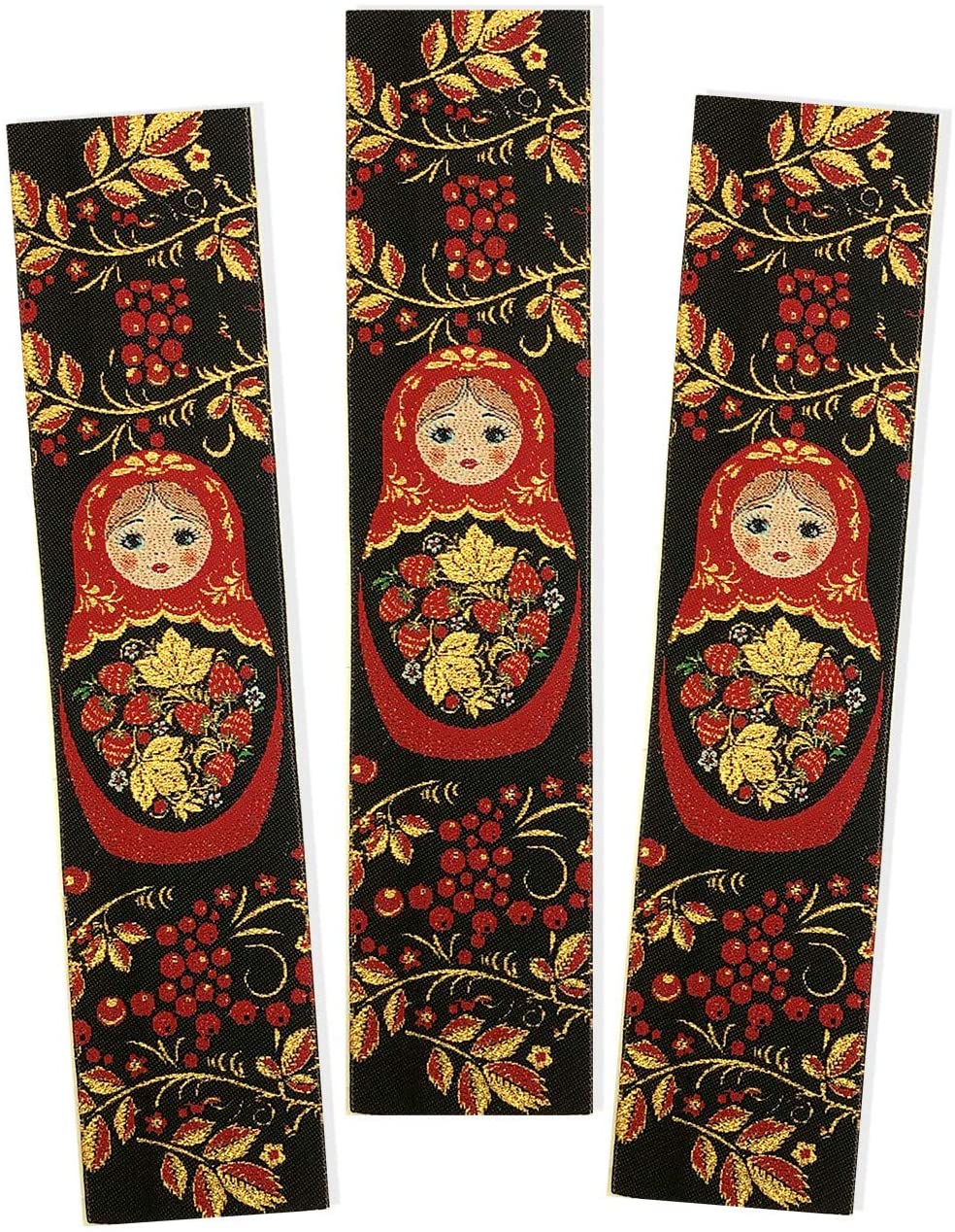 (D) Bookmarks for Women Matryoshka Khokloma Design Tapestry Black, Red 3 PC