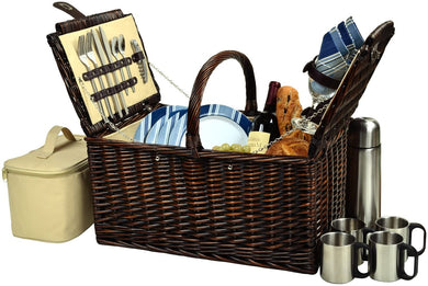 (D) Buckingham Basket for 4 with Coffee Set for Outdoor (Blue)