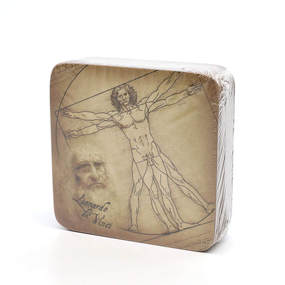 Carmani Painters 9pc Set of Cork Drink Coasters, Da Vinci (Vitruvian man)