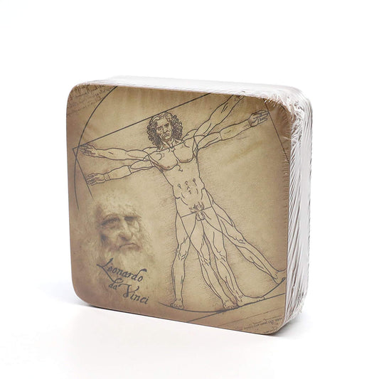 Carmani Painters 9pc Set of Cork Drink Coasters, Da Vinci (Vitruvian man)