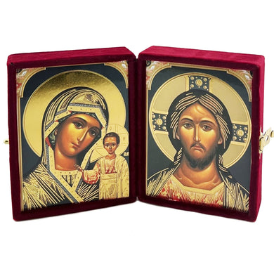 (D) Exquisite Diptych Set in Luxurious Velvet Case with Elegant Gold Foil Icons 3 1/4 x 2 5/8 (5 Icon Styles)