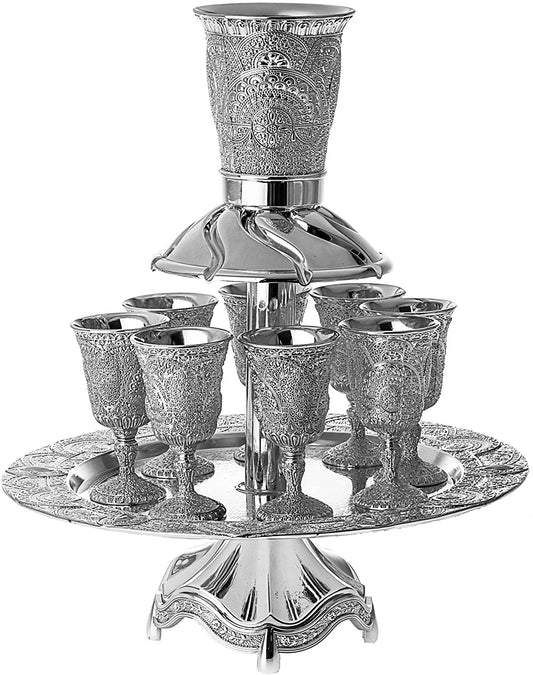 (D) Judaica Silver Plated 8 Cup Filigree Design Kiddush Ritual Item