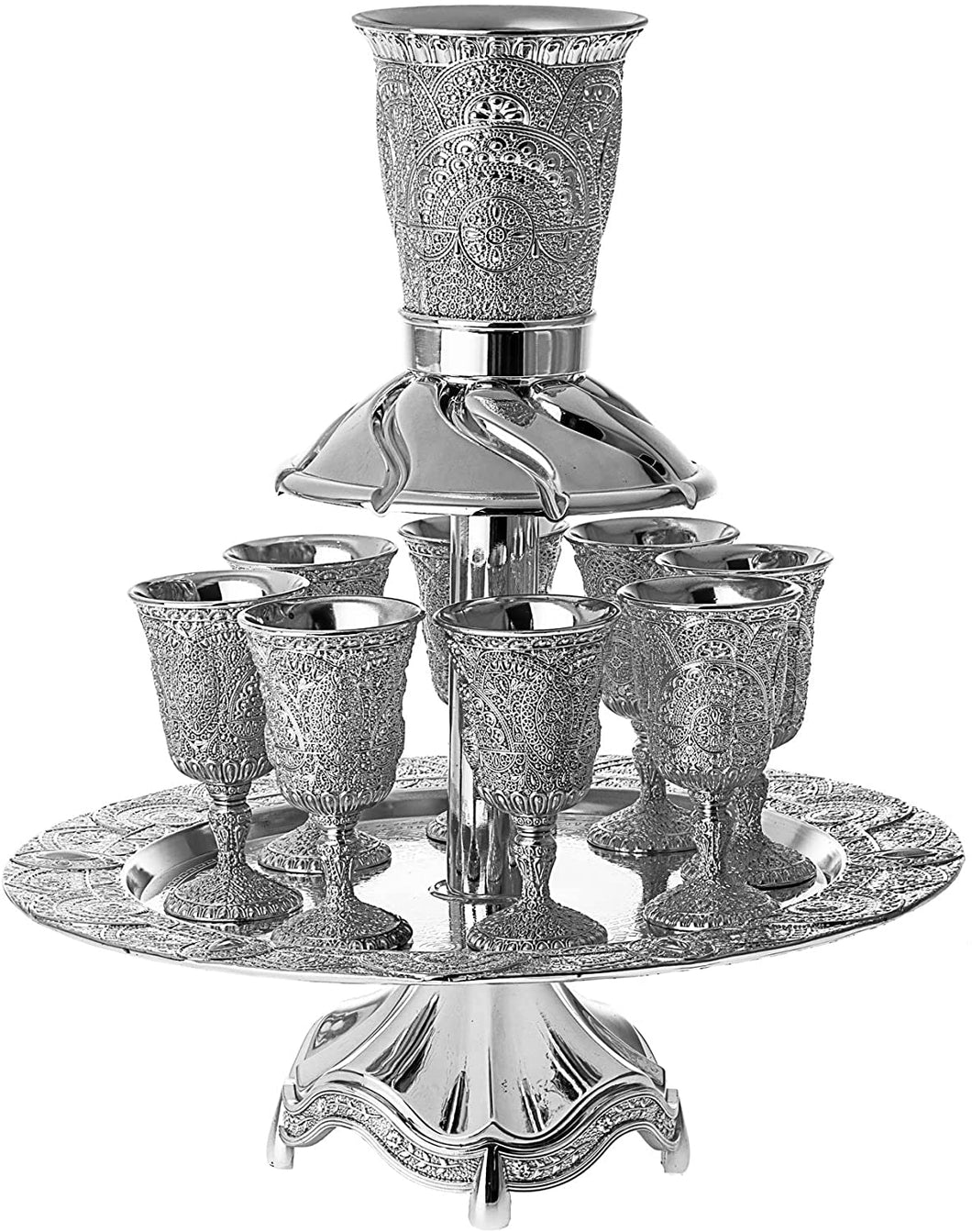 (D) Judaica Silver Plated 8 Cup Filigree Design Kiddush Ritual Item