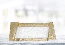 (D) Handcrafted 'Remini' Bubble Glass Serving Tray 13"L with Gold Rim