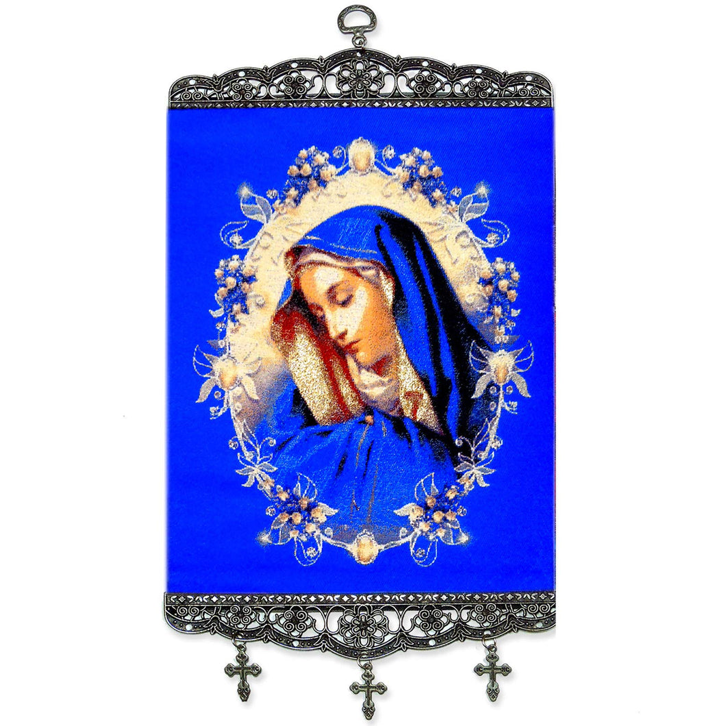 (D) Large Virgin Mary of Sorrows Icon Tapestry Banner with Crosses - 15