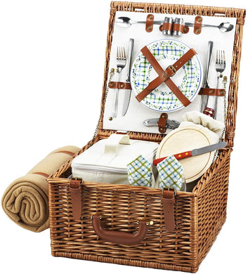 (D) Cheshire Picnic Basket for 2 with Blanket, Equipped for Outdoor (Green)