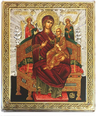 (D) Religious Gift Virgin Mary Tsaritsa Icon Silver 950, Gold Plate