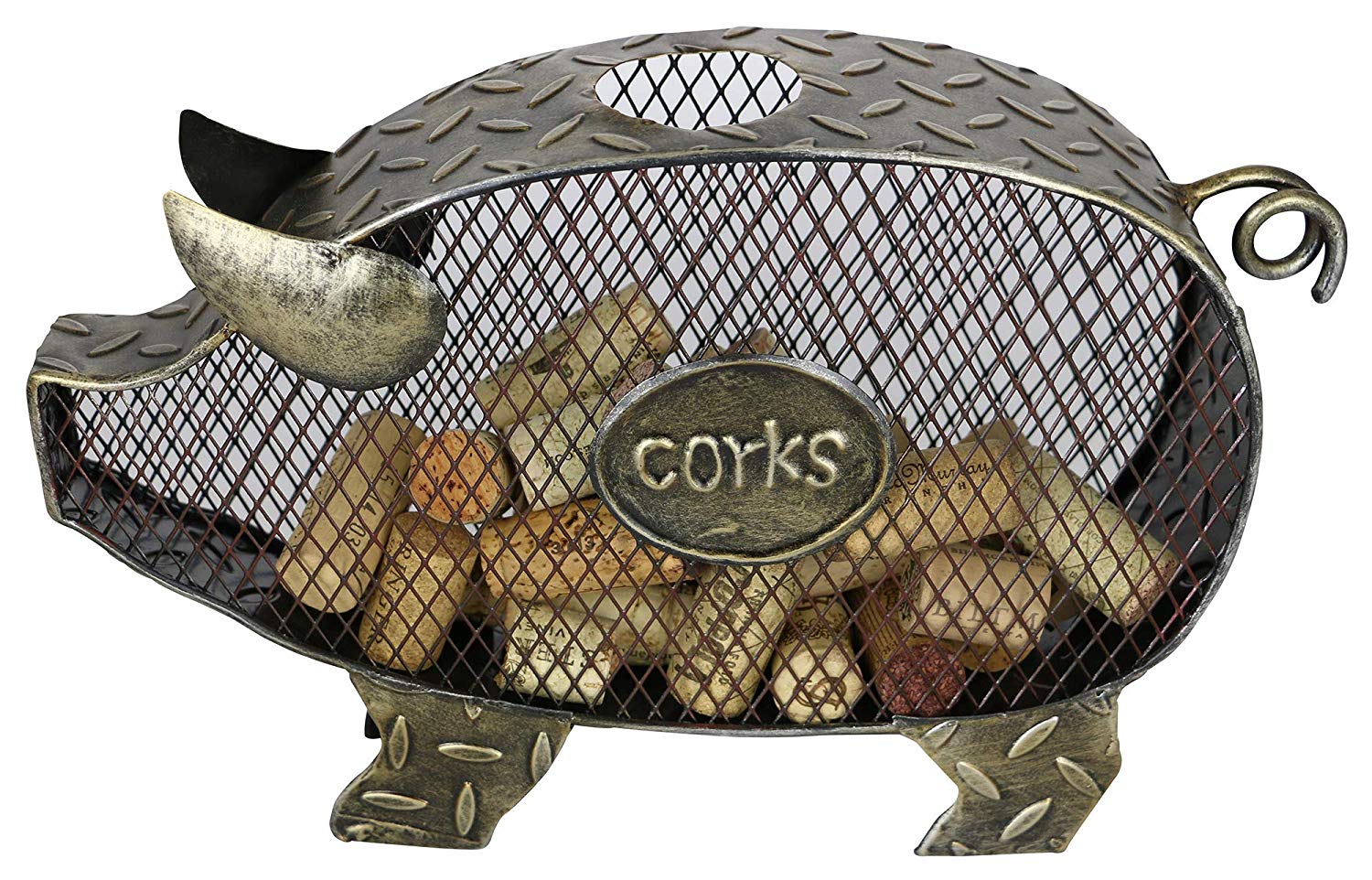 (D) Wine Cork Holder, Metal Pig, Bar Counter Decor, Country House Decoration