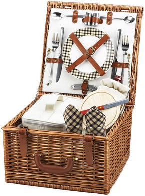 (D) Cheshire Picnic Basket for Two Picnic Backpack Bag for Outdoor (Brown)