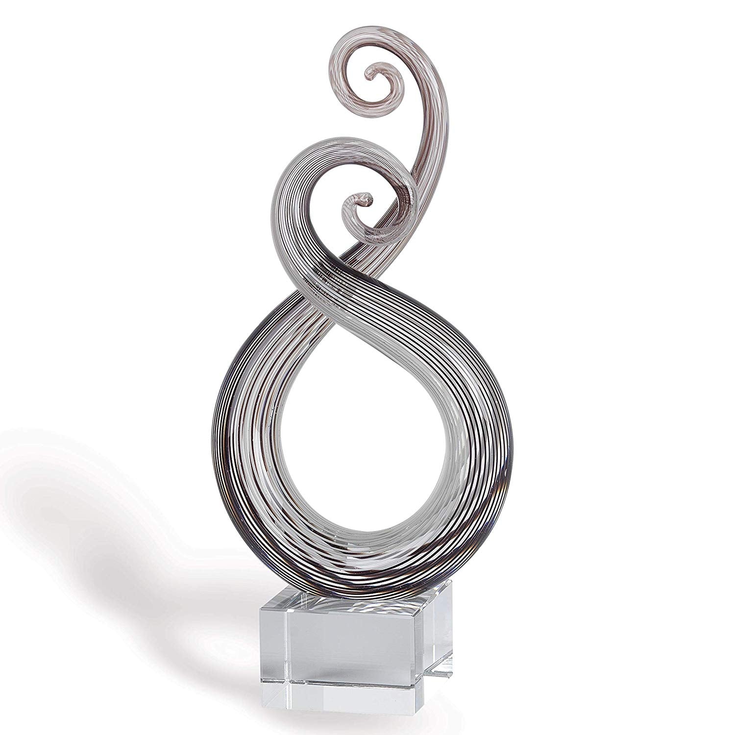 (D) Handcrafted Murano Art Silver Glass Spiral Entangled Figurine 10" on Base