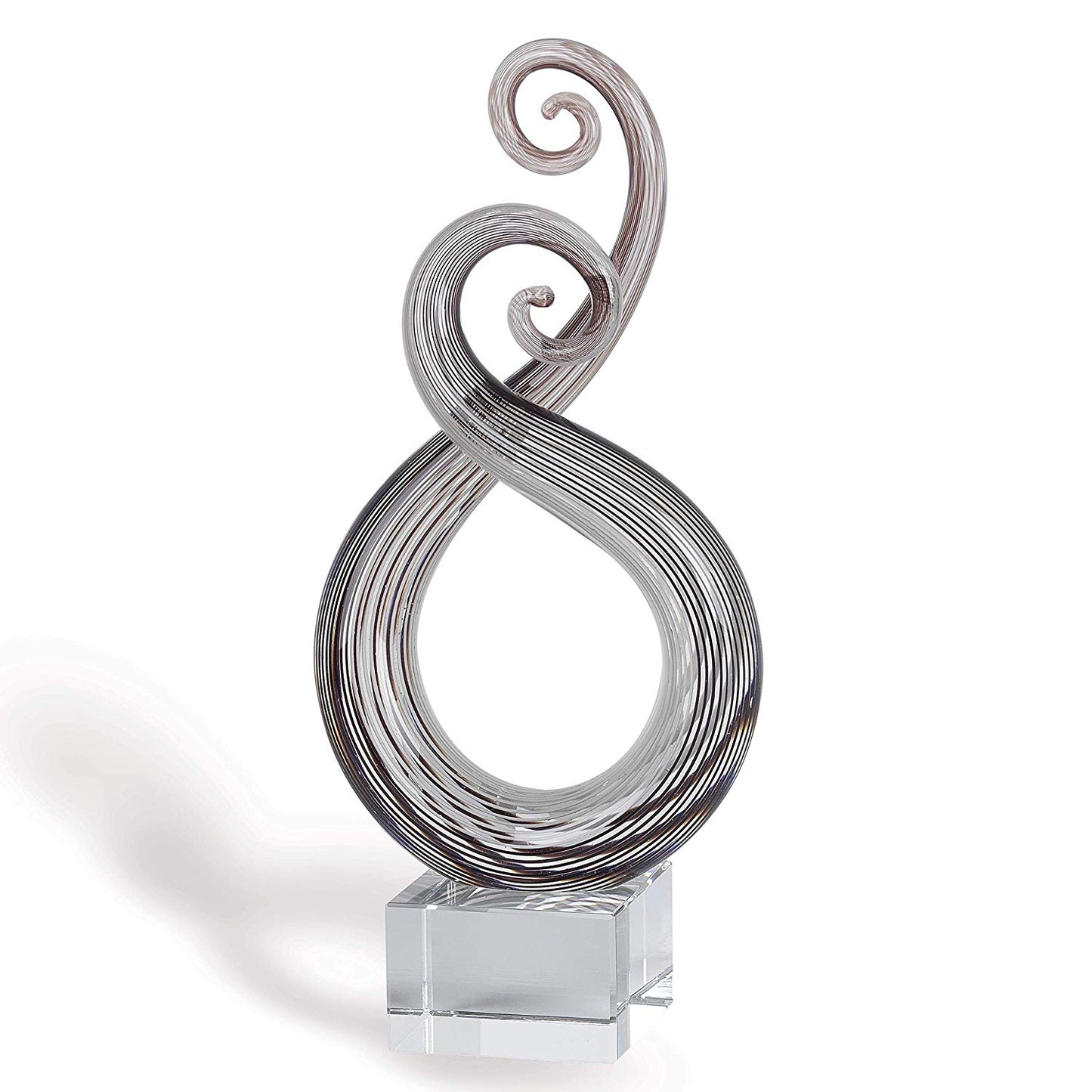 (D) Handcrafted Murano Art Silver Glass Spiral Entangled Figurine 10" on Base