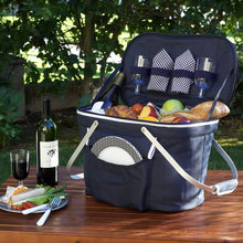 (D) Collapsible Insulated Picnic Basket for Two Equipment Set for Outdoor (Blue)