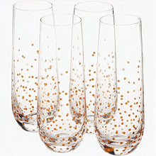 (D) Confetti Gold Stemless Champagne Flute, Wine, Liquor Set of 4, 10.oz