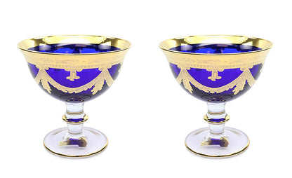 Interglass Italy Blue Crystal Compote Serving Bowl on a Stem, Vintage Design Set of 2, 6 or 12