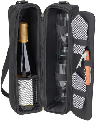 (D) Wine Carrier, Picnic Backpack Bag, Small Set for Outdoor (Black)