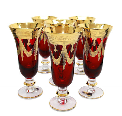 Interglass Italy Red Crystal Champagne Glasses, Vintage Design Set of 2, 6 or 12