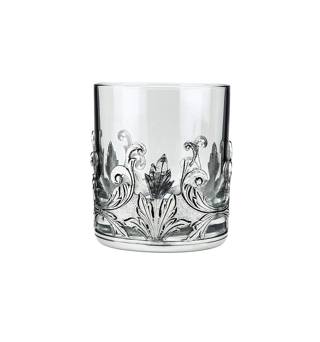 Denizli Medieval Drinking Beverage Glass, Crystal Glass (Round Silver Leaves)