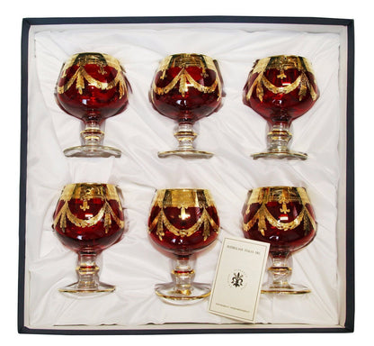Interglass Italy Red Crystal Cognac Glasses, Vintage Design Set of 2, 6 or 12