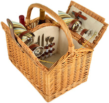 (D) Vineyard Picnic Basket for Two, Full Equipment Set for Outdoor (Green Stripes)