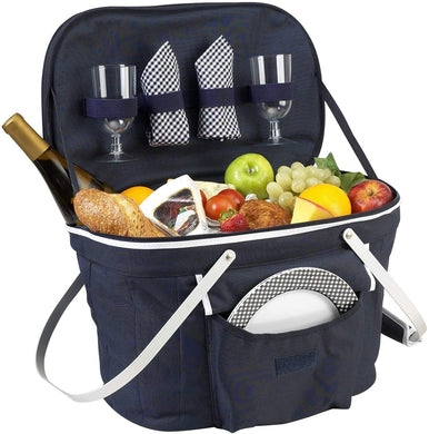 (D) Collapsible Insulated Picnic Basket for Two Equipment Set for Outdoor (Blue)