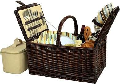 (D) Buckingham Picnic Basket for 4 Set for Outdoor (Green)