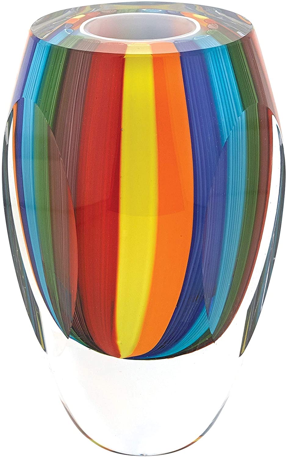 (D) Handcrafted Rainbow Murano Art Glass Yellow Blue Decorative Flower Vase 6