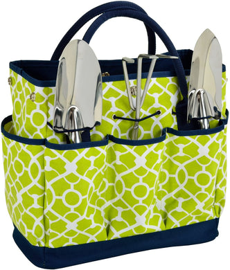 (D) Garden Tote and Tools Set Picnic Backpack Bag, Full Equipment Set (Trellis Green)