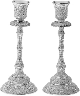 (D) Judaica Candlestick Silver Plated Beautiful Ornament Tall Candle Holders