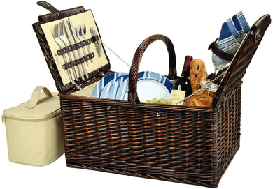 (D) Buckingham Picnic Basket for 4 Set for Outdoor (Blue)