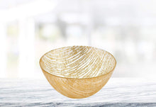 (D) Handcrafted Glass Serving Bowl 11" with Metallic Gold Line Pattern