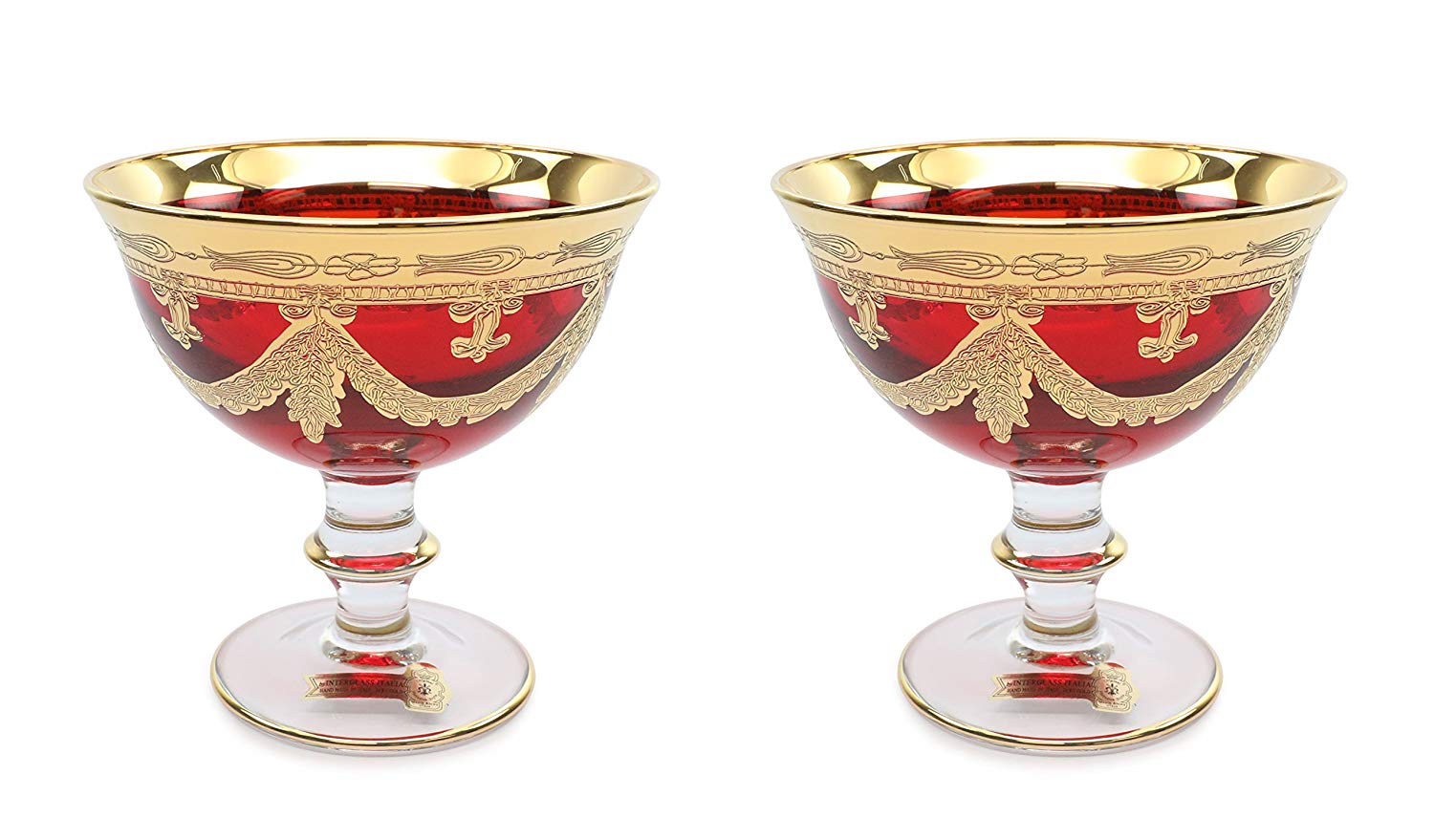 Interglass Italy Red Crystal Compote Serving Bowl on a Stem, Vintage Design Set of 2, 6 or 12