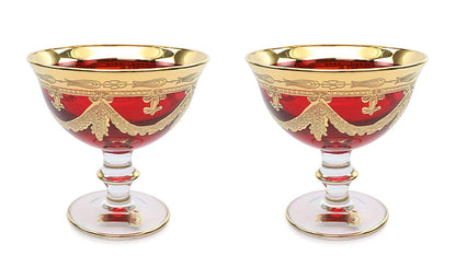 Interglass Italy Red Crystal Compote Serving Bowl on a Stem, Vintage Design Set of 2, 6 or 12