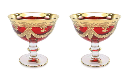 Interglass Italy Red Crystal Compote Serving Bowl on a Stem, Vintage Design Set of 2, 6 or 12