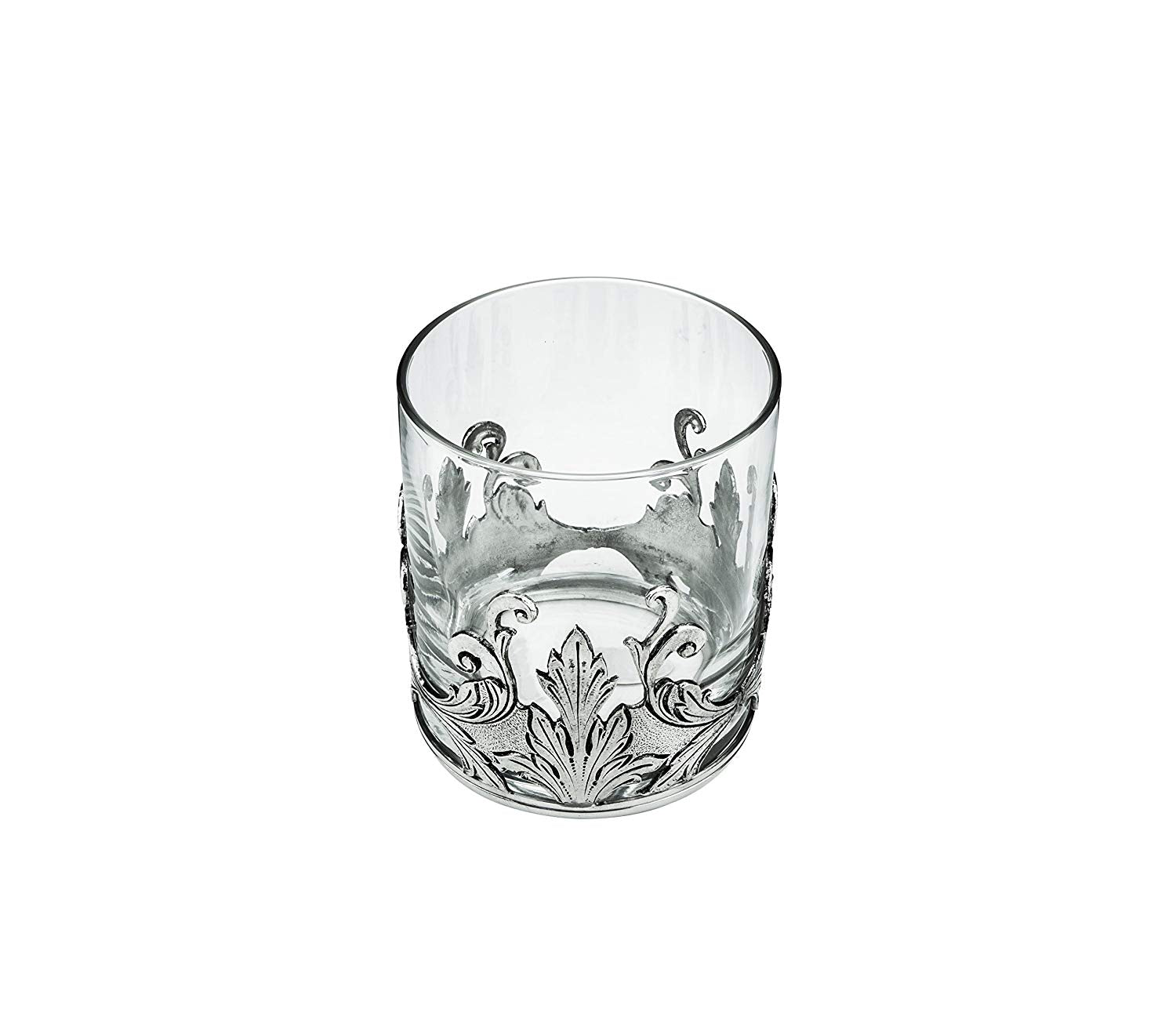 Denizli Medieval Drinking Beverage Glass, Crystal Glass (Round Silver Leaves)