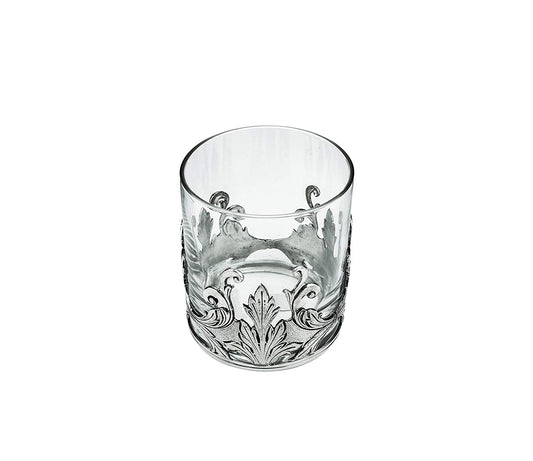 Denizli Medieval Drinking Beverage Glass, Crystal Glass (Round Silver Leaves)