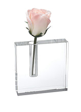 (D) Handcrafted 'Block' Crystal Decorative Square Plain Bud Flower Vase 5"H