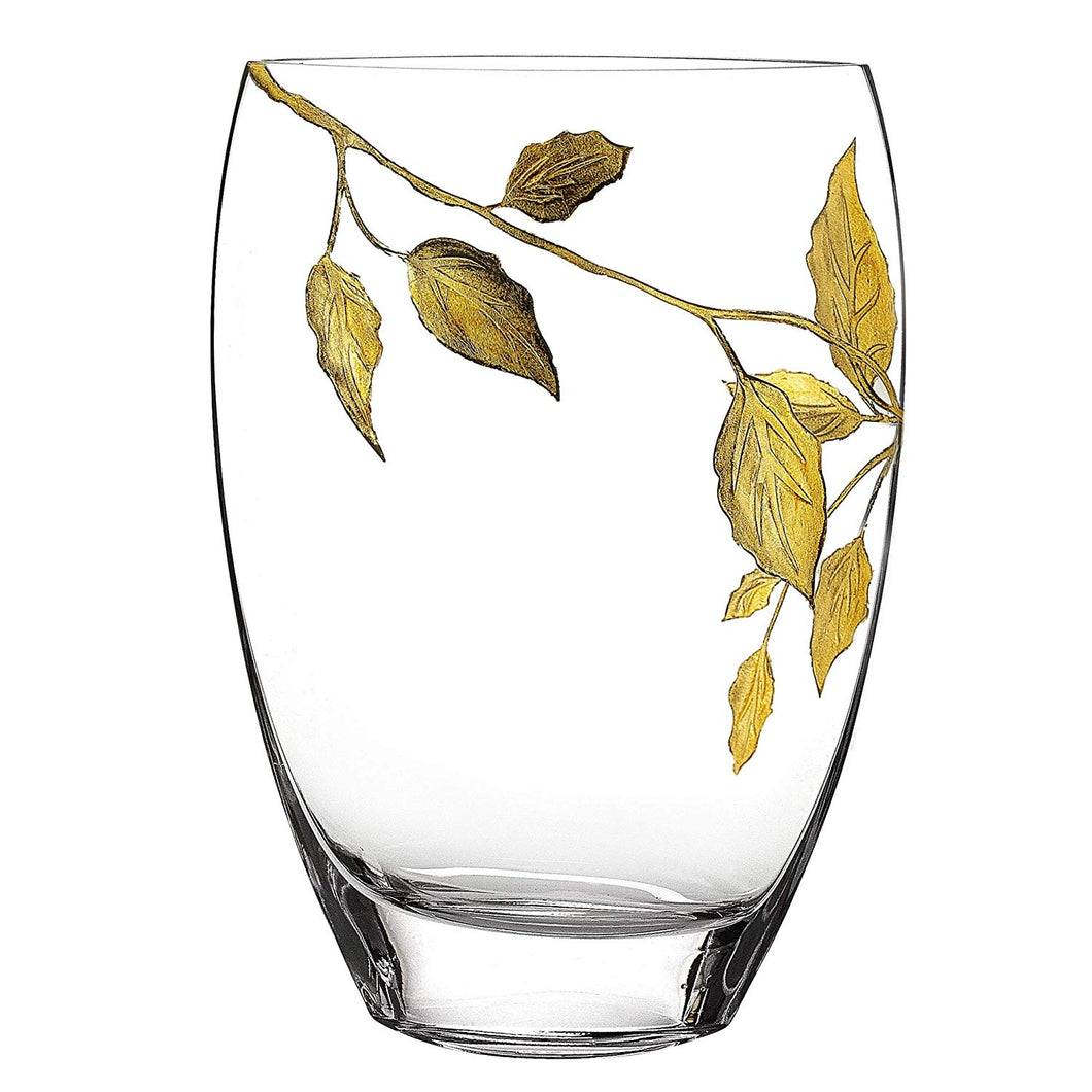 (D) Handcrafted 'Gold Leaf' Decorative Crystal Glass Flower Vase 12