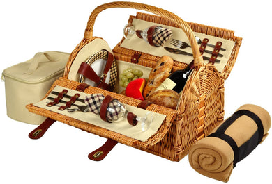 (D) Susy Picnic Basket for 2 with Blanket for Outdoor (Brown)