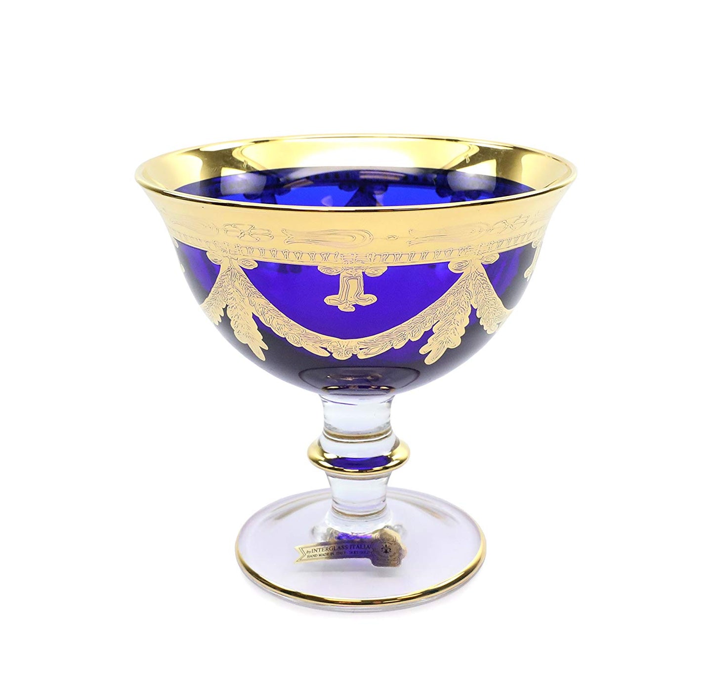 Interglass Italy Blue Crystal Compote Serving Bowl on a Stem, Vintage Design Set of 2, 6 or 12