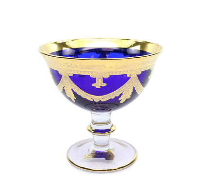 Interglass Italy Blue Crystal Compote Serving Bowl on a Stem, Vintage Design Set of 2, 6 or 12