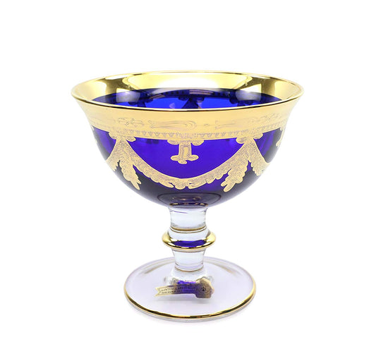 Interglass Italy Blue Crystal Compote Serving Bowl on a Stem, Vintage Design Set of 2, 6 or 12