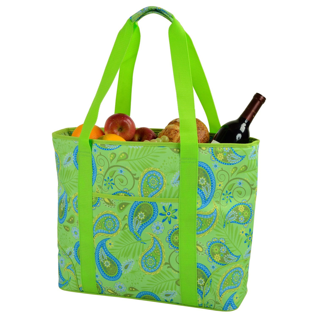 (D) Extra Large Insulated Cooler Tote, Picnic Backpack (Paisley Green)