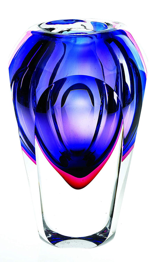 (D) Handcrafted 'Astra' Violet Slice Cut Vase H 8.5" Murano Art Glass Oval Flower Vase