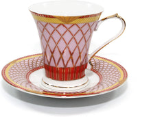 Royalty Porcelain 2pc Rococo Collection RED Tea or Coffee 9 Oz Cup / Mug Set, 24K Gold-Plated Ornament