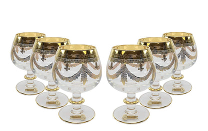 Interglass Italy Luxury Clear Crystal Cognac Glasses, 24k Gold-Plated Set of 2, 6, or 12