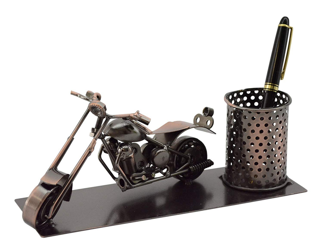 (D) Metal Motorcycles Pen Holder for Desk Industrial Style