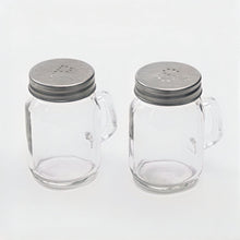 (D) Salt and Pepper Glass Shakers with Handles 2 Pc Green Lids 2.5 Oz