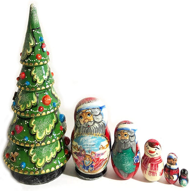 (D) Russian Souvenirs Santa Nesting Dolls Matryoshka Wood Stacking Nested Set 6pc