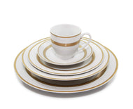 Royalty Porcelain "Queen" 5pc White and Gold Dinnerware Set, 24K Gold-Plated