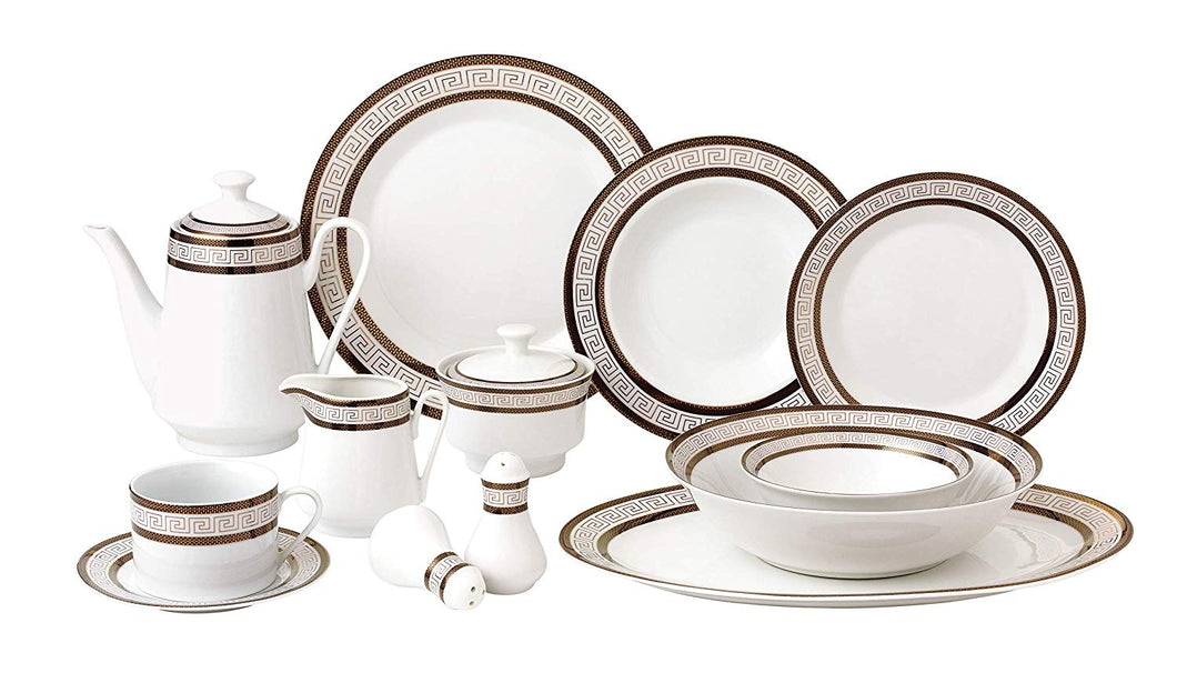 Royalty Porcelain Vintage Pattern 57-pc Dinnerware Set 'Dark Greek Key', Fine Porcelain